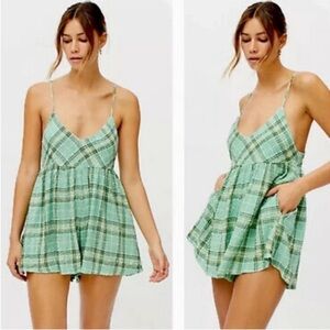 Urban Outfitters Green Plaid Strappy Romper